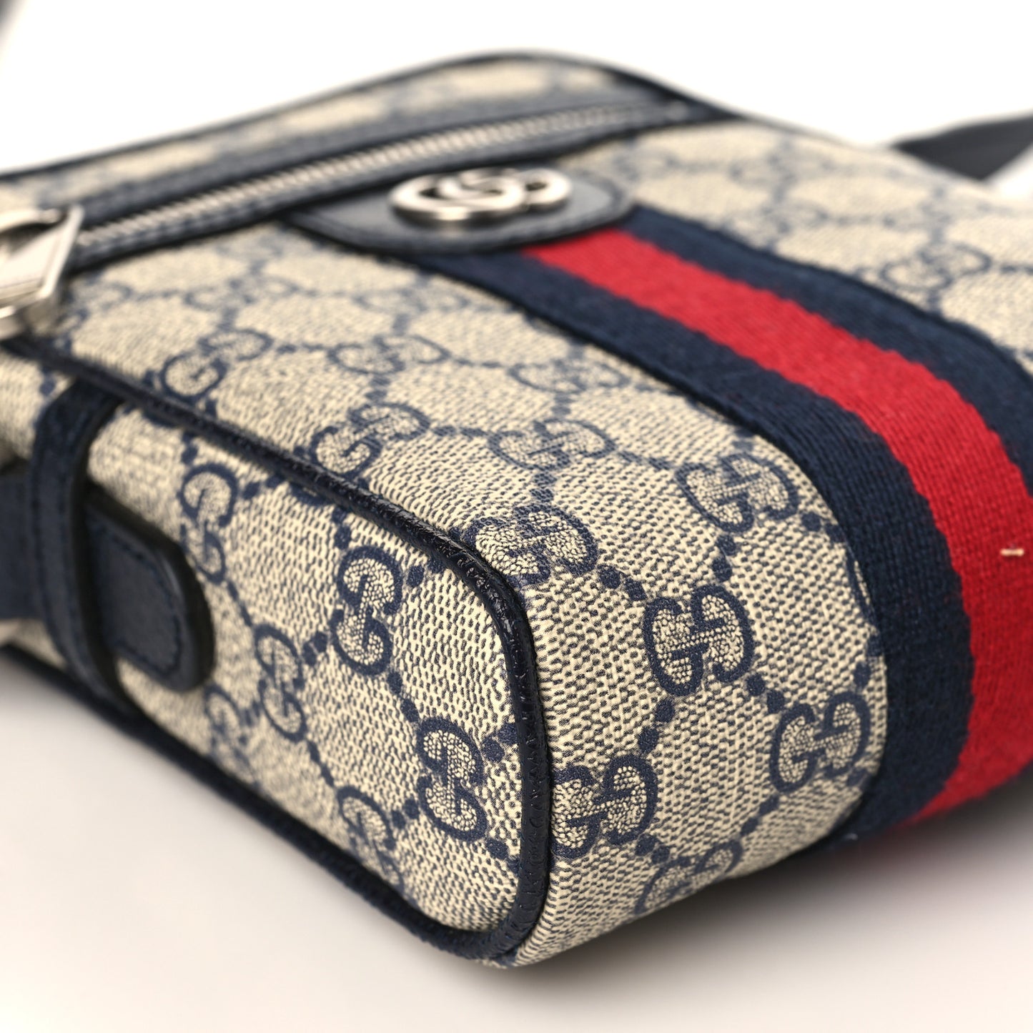 GG Supreme Monogram Textured Calfskin Web Mini Ophidia Messenger Beige Blue