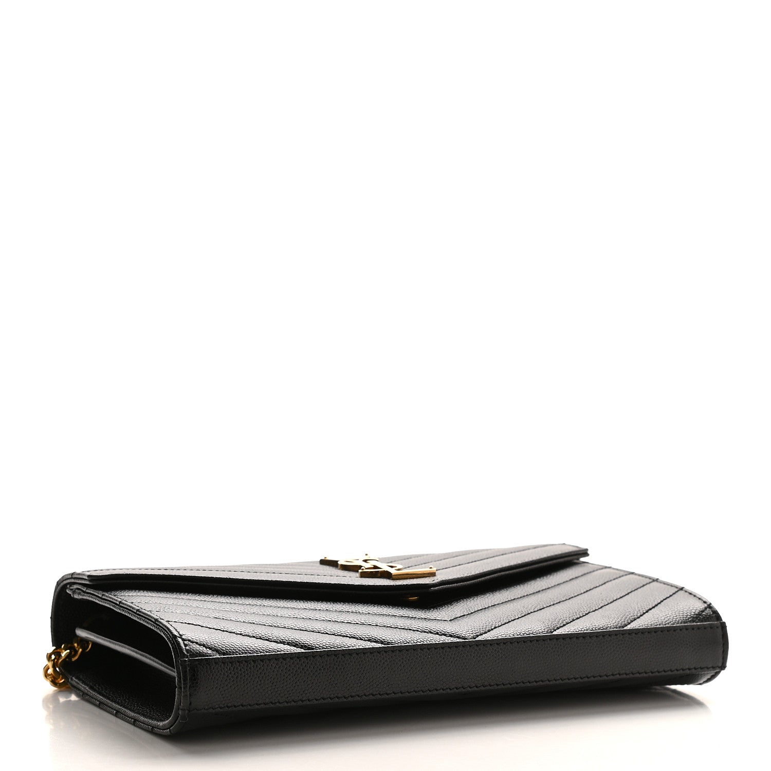 Saint Laurent Grain De Poudre Matelasse Chevron Monogram Chain Wallet Black 4 of 8