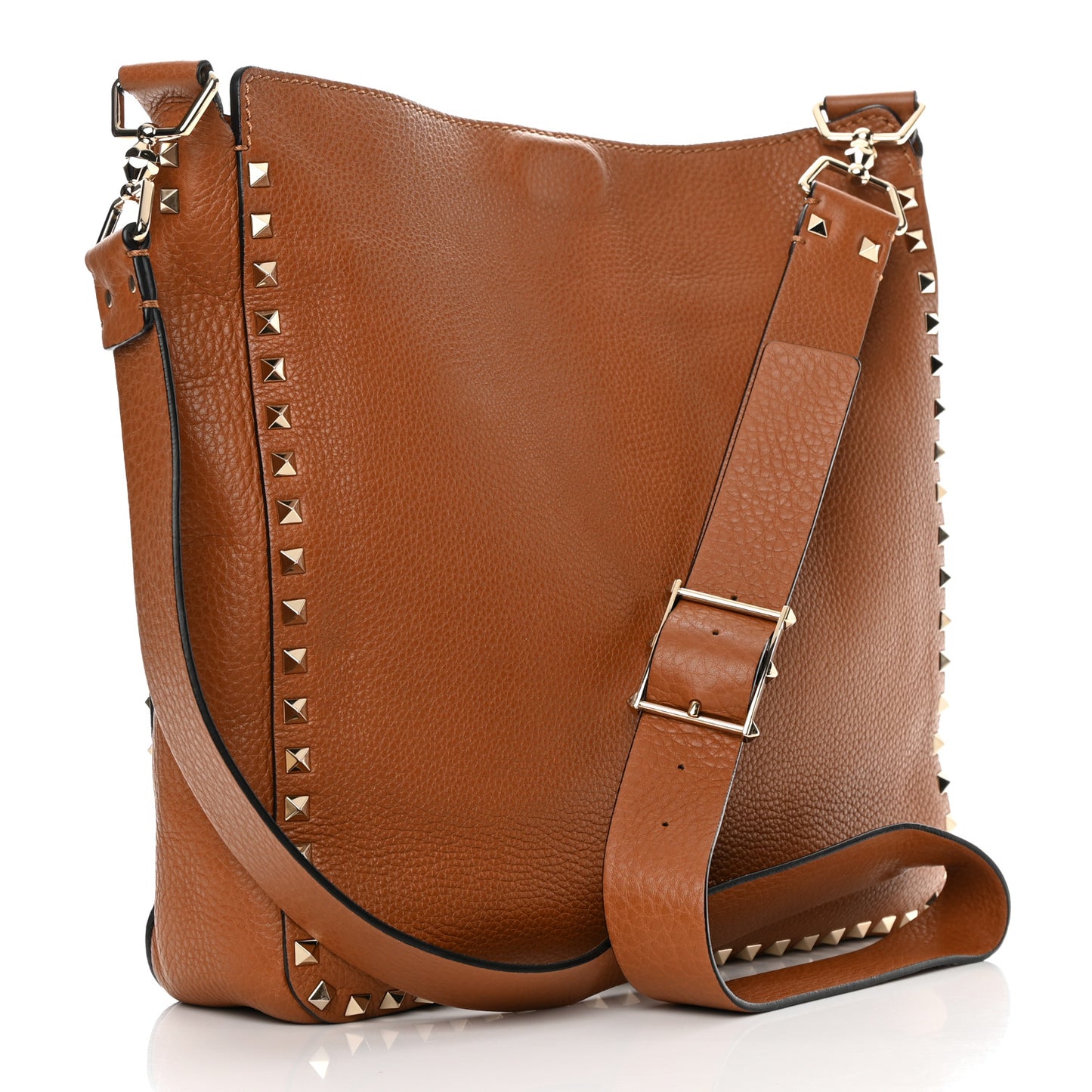 Pebbled Calfskin Large Rockstud Flip-Lock Messenger Bag Light Cuir