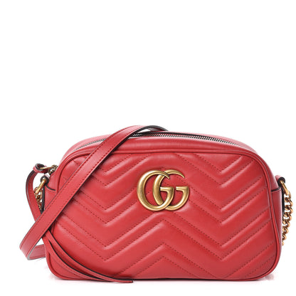 Gucci Calfskin Matelasse Small GG Marmont Chain Shoulder Bag Hibiscus Red 1 of 11