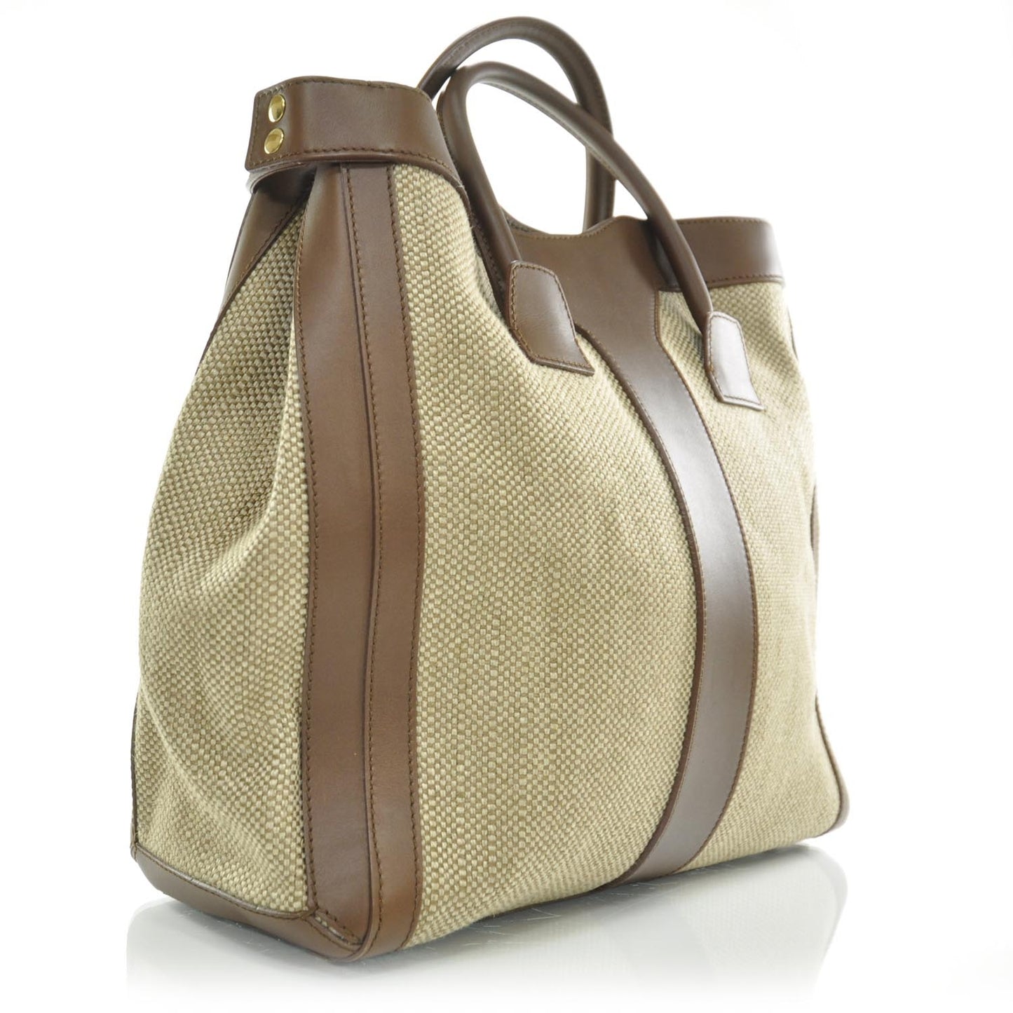 Woven Linen Leather Double Y Tote