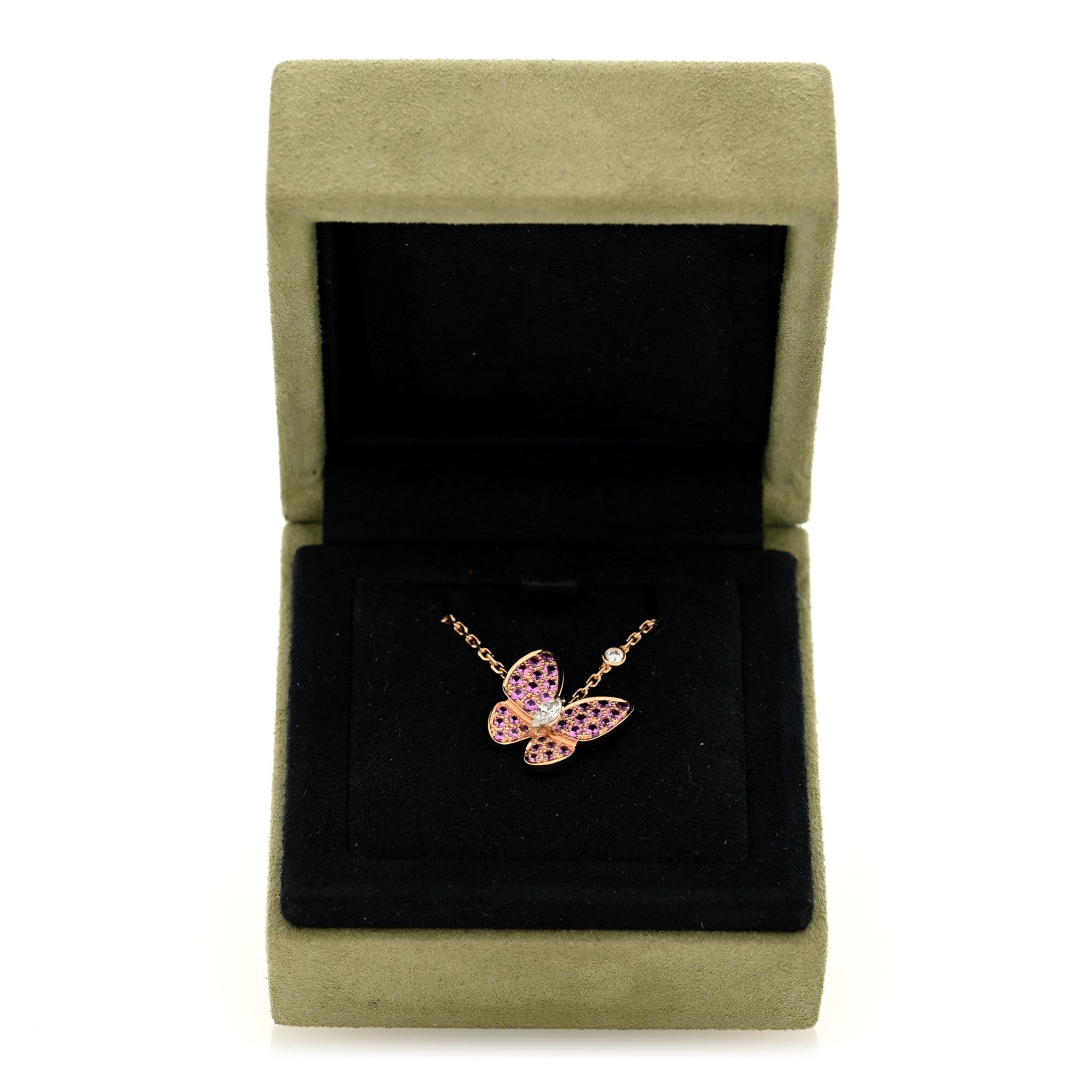 Van Cleef & Arpels 18K Rose Gold Diamond Pink Sapphire Two Butterfly Pendant Necklace 5 of 5