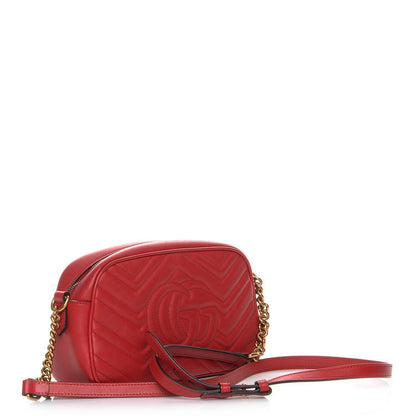 Gucci Calfskin Matelasse Small GG Marmont Chain Shoulder Bag Hibiscus Red 3 of 7