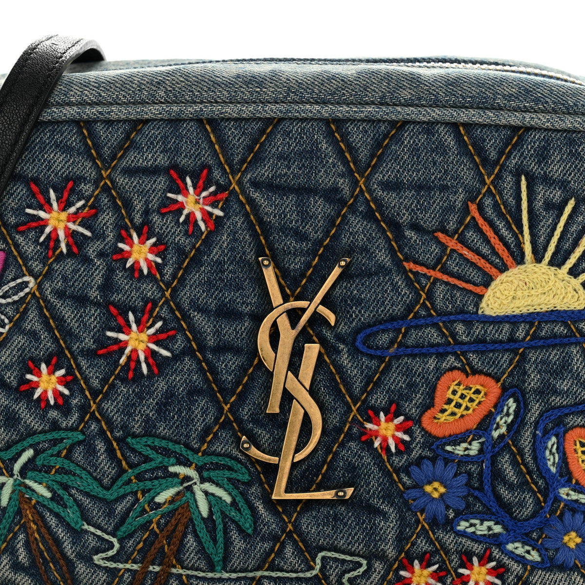 Denim Matelasse Quilted Summer Embroidered Classic Monogram Camera Bag Blue