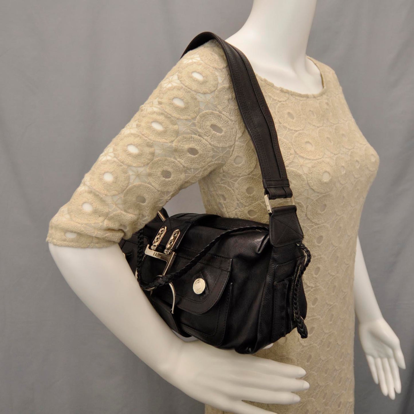 Leather East West Flight Bag Black