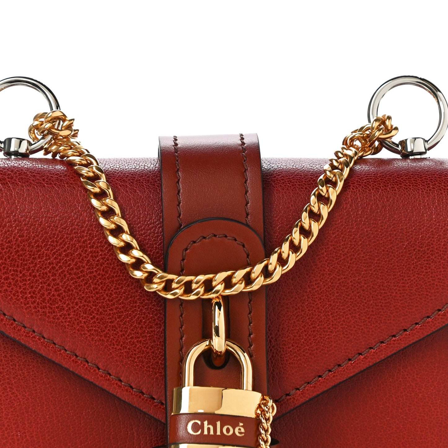Shiny Goatskin Calfskin Mini Aby Chain Shoulder Bag Sepia Brown