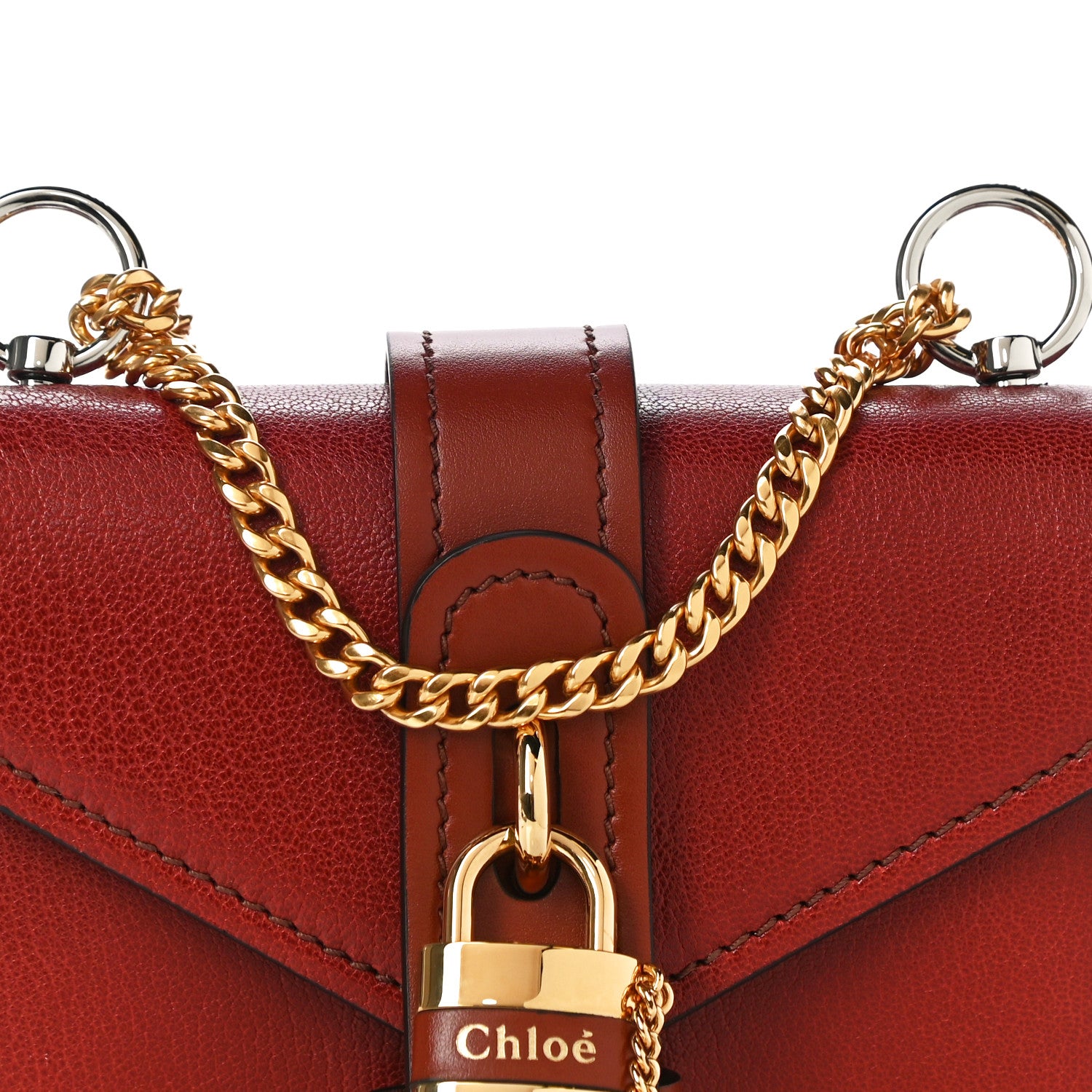 Chloe Shiny Goatskin Calfskin Mini Aby Chain Shoulder Bag Sepia Brown 8 of 10