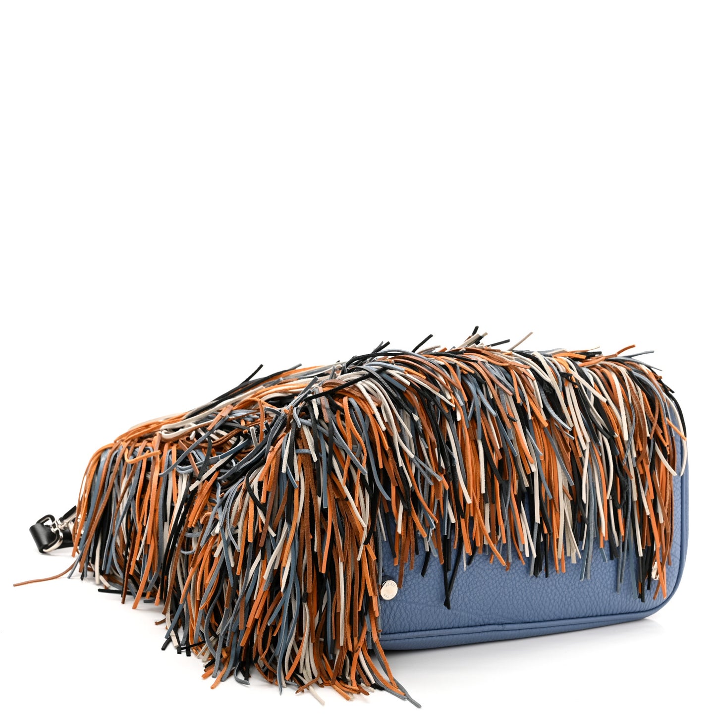 Nappa Romano Selleria Fringed Small Anna Bucket Bag Blue Cuoio