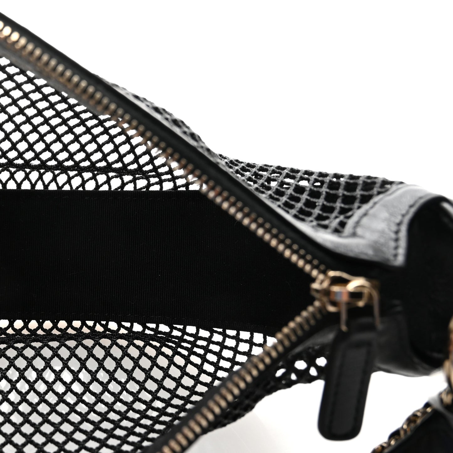 Mesh Shiny Lambskin Chain Hobo Black