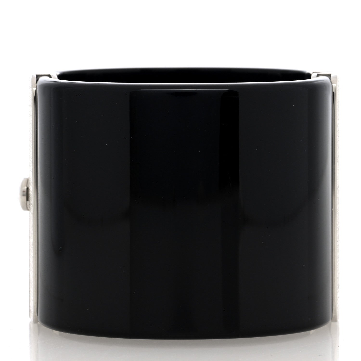 Chanel Resin Pearl Crystal CC Cuff Bracelet Black Silver 3 of 5