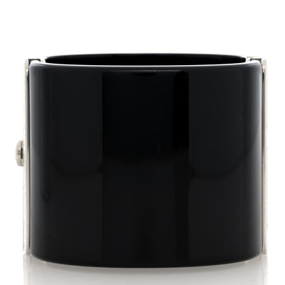 Chanel Resin Pearl Crystal CC Cuff Bracelet Black Silver 3 of 5