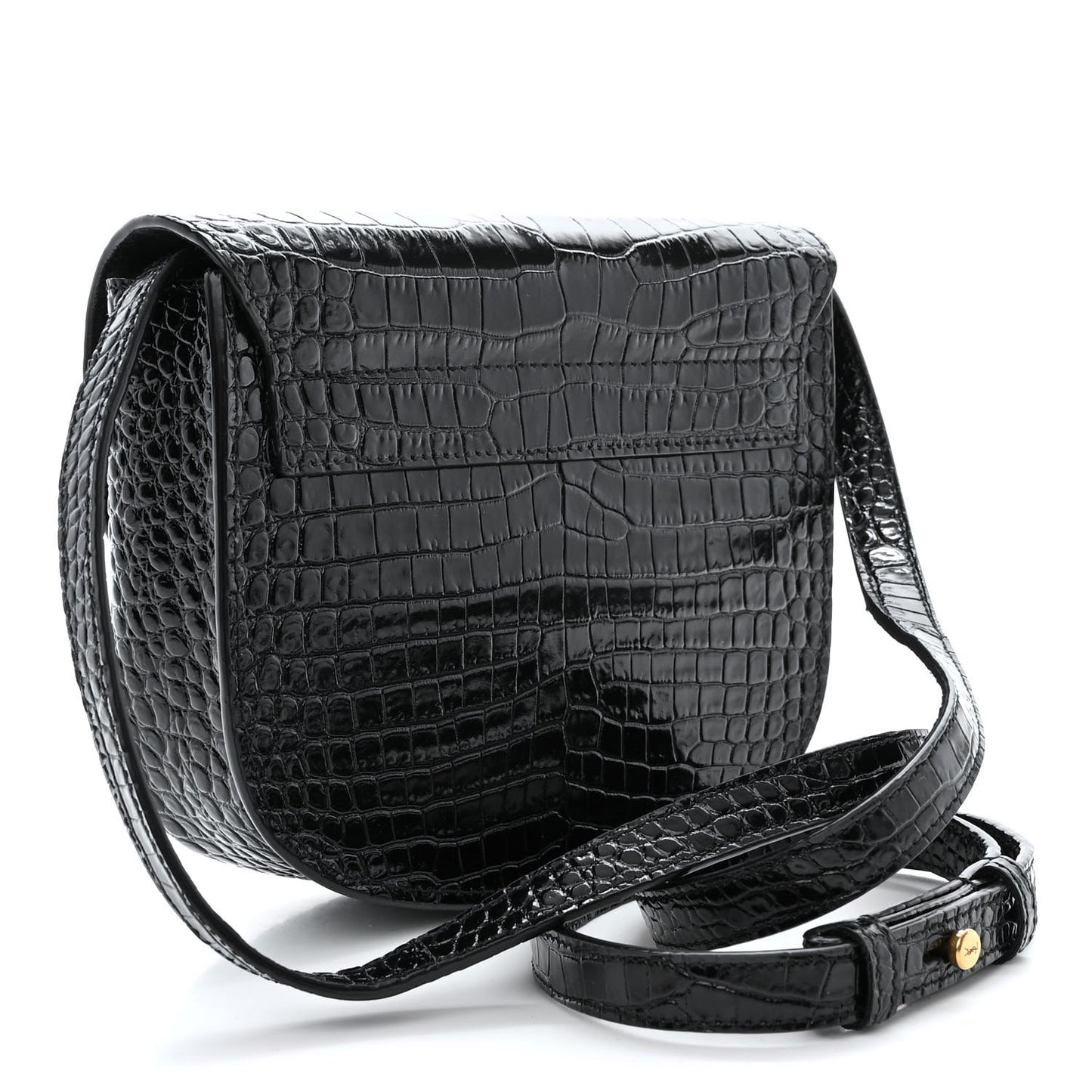 Crocodile Embossed Calfskin Small Kaia Satchel Black