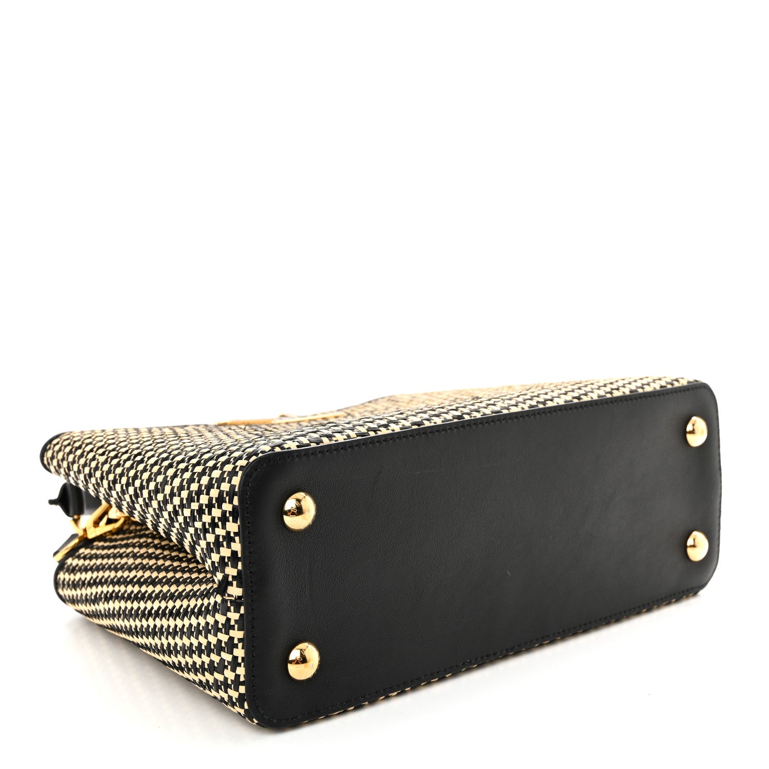 Louis Vuitton Raffia Calfskin Capucines MM Black Ecru 1844329