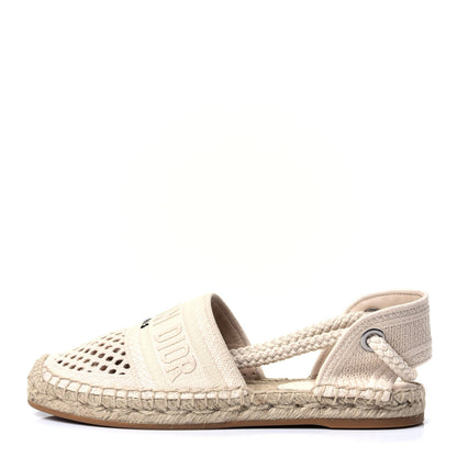 Christian Dior Canvas Embroidered Granville Ankle Tie Espadrilles Flats 35 Cream 1 of 10