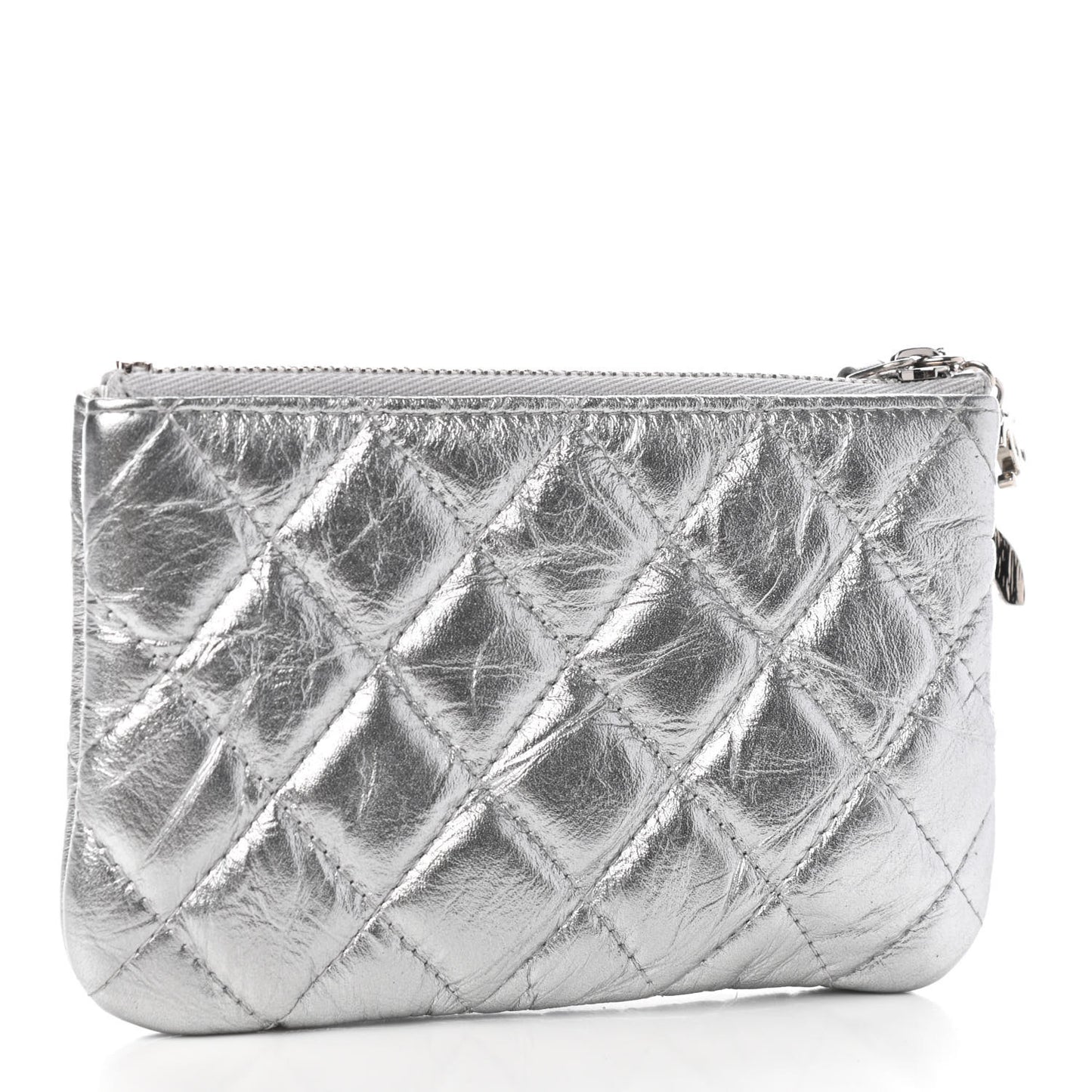Metallic Calfskin Quilted Small Cosmo Cosmetic Case Silver