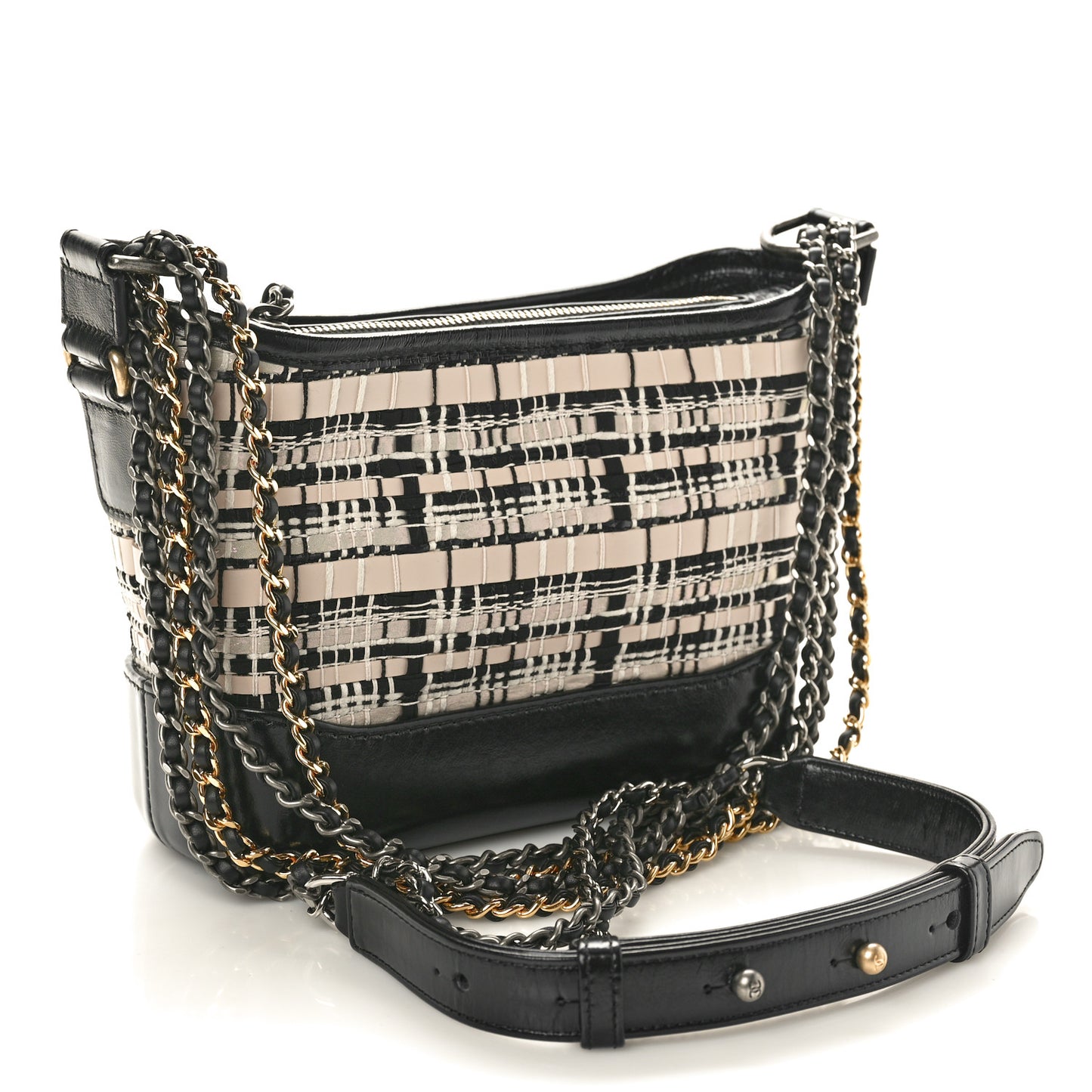 Tweed Calfskin Calfskin Small Gabrielle Hobo Black Light Beige