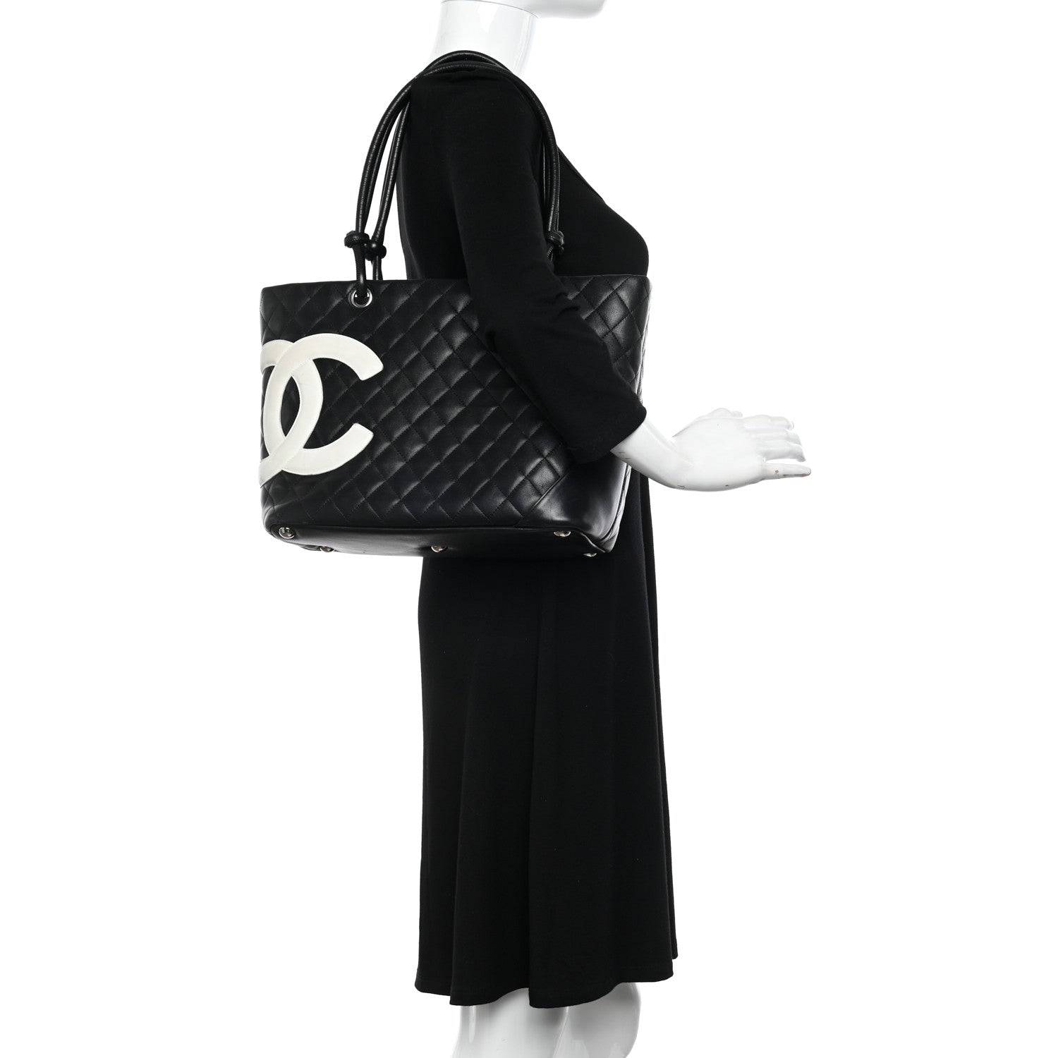 Chanel Calfskin Quilted Large Cambon Tote Black White 2 of 14