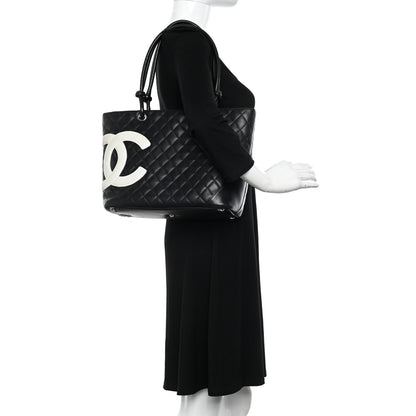 Chanel Calfskin Quilted Large Cambon Tote Black White 2 of 14