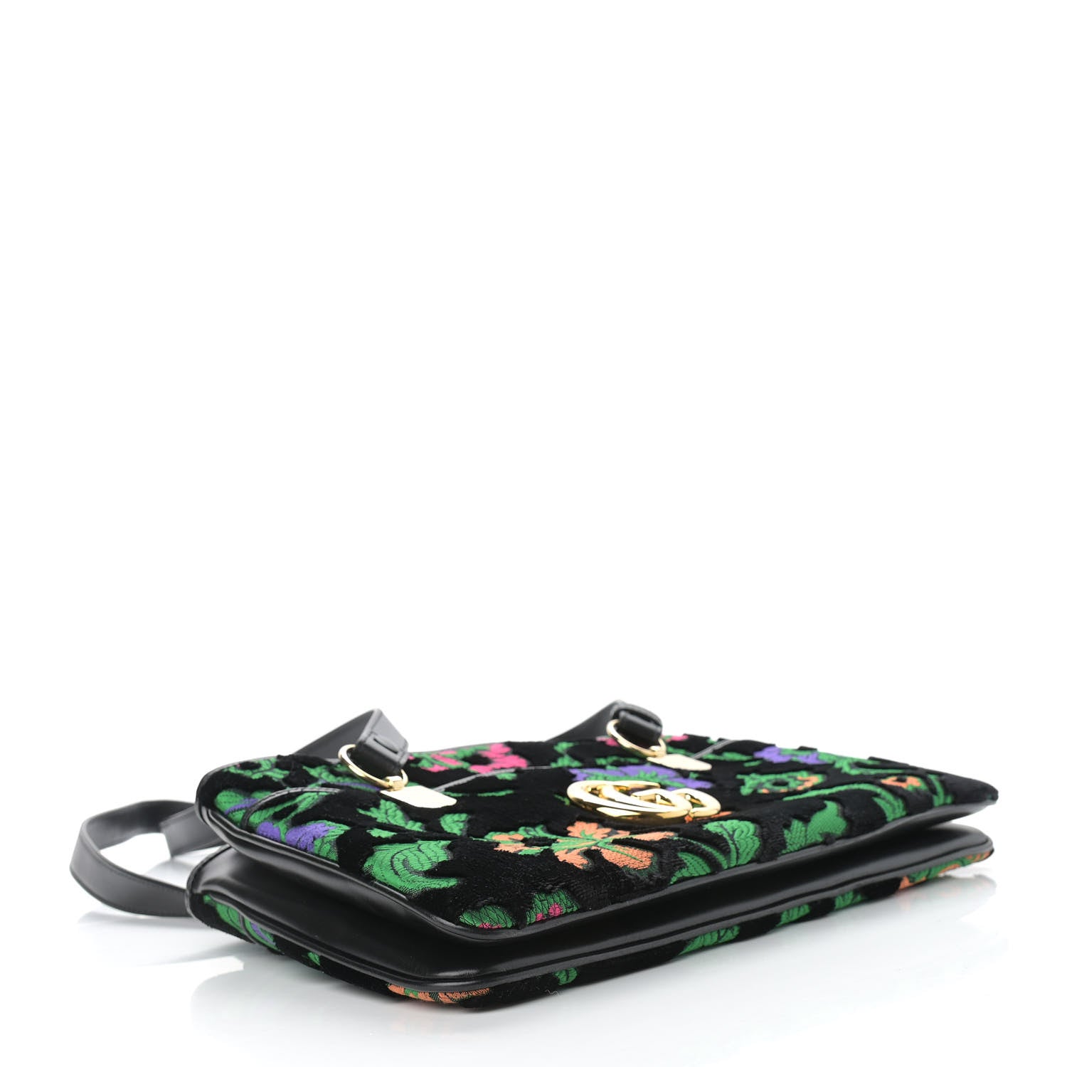 Gucci Velvet Jacquard Floral Embroidered Large Arli Top Handle Bag Black Green Multicolor 4 of 9