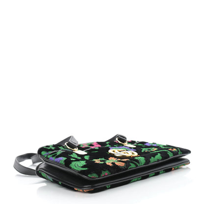 Gucci Velvet Jacquard Floral Embroidered Large Arli Top Handle Bag Black Green Multicolor 4 of 9