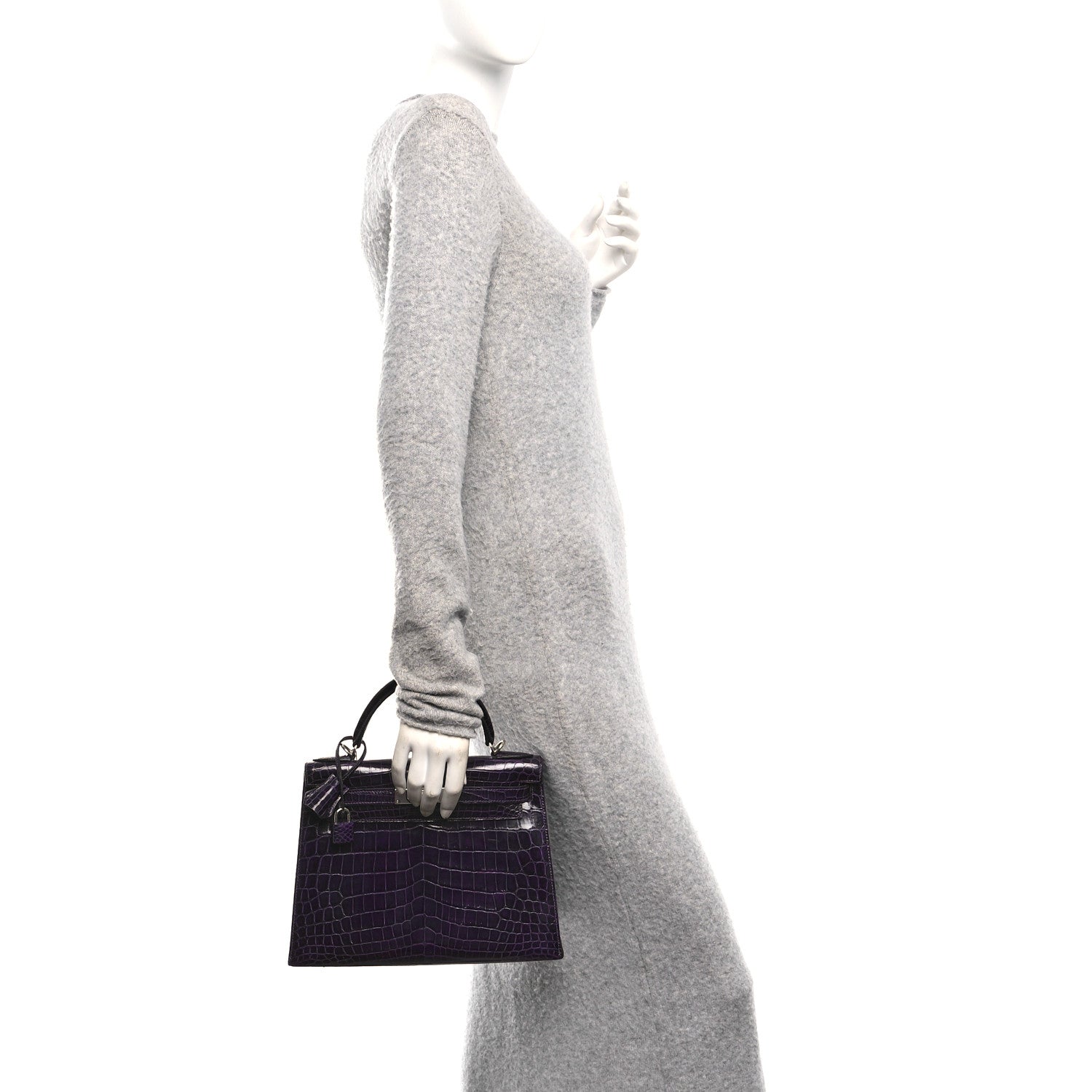 Hermes Shiny Niloticus Crocodile Kelly Sellier 28 Amethyst 3 of 23