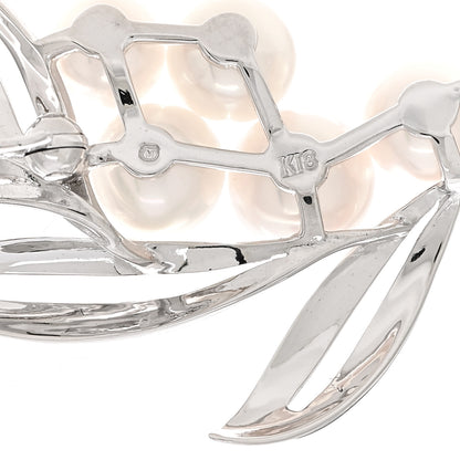 Mikimoto 18K White Gold Akoya Pearl 5-6.5mm Leaf Brooch 3 of 3