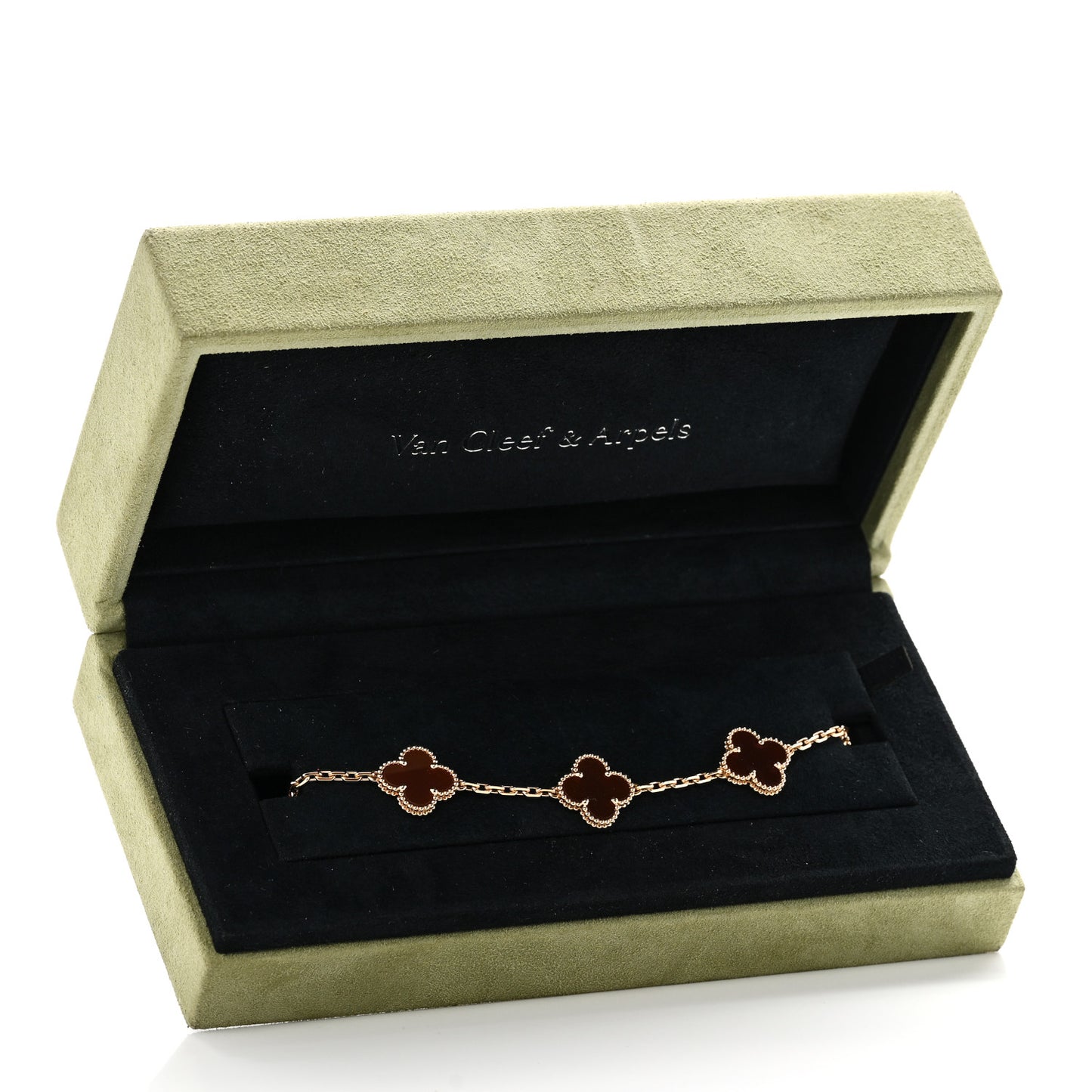 18K Yellow Gold Carnelian 5 Motifs Vintage Alhambra Bracelet