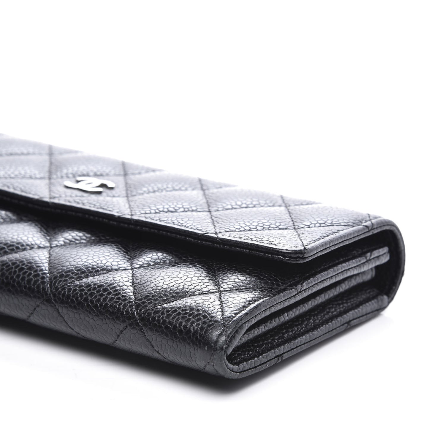 Caviar Quilted Large Gusset Flap Wallet Black