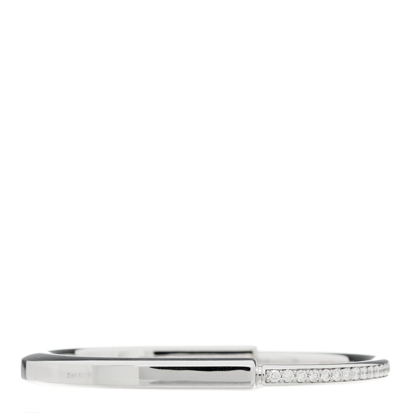 18K White Gold Diamond Tiffany Lock Half Pave Bangle Bracelet