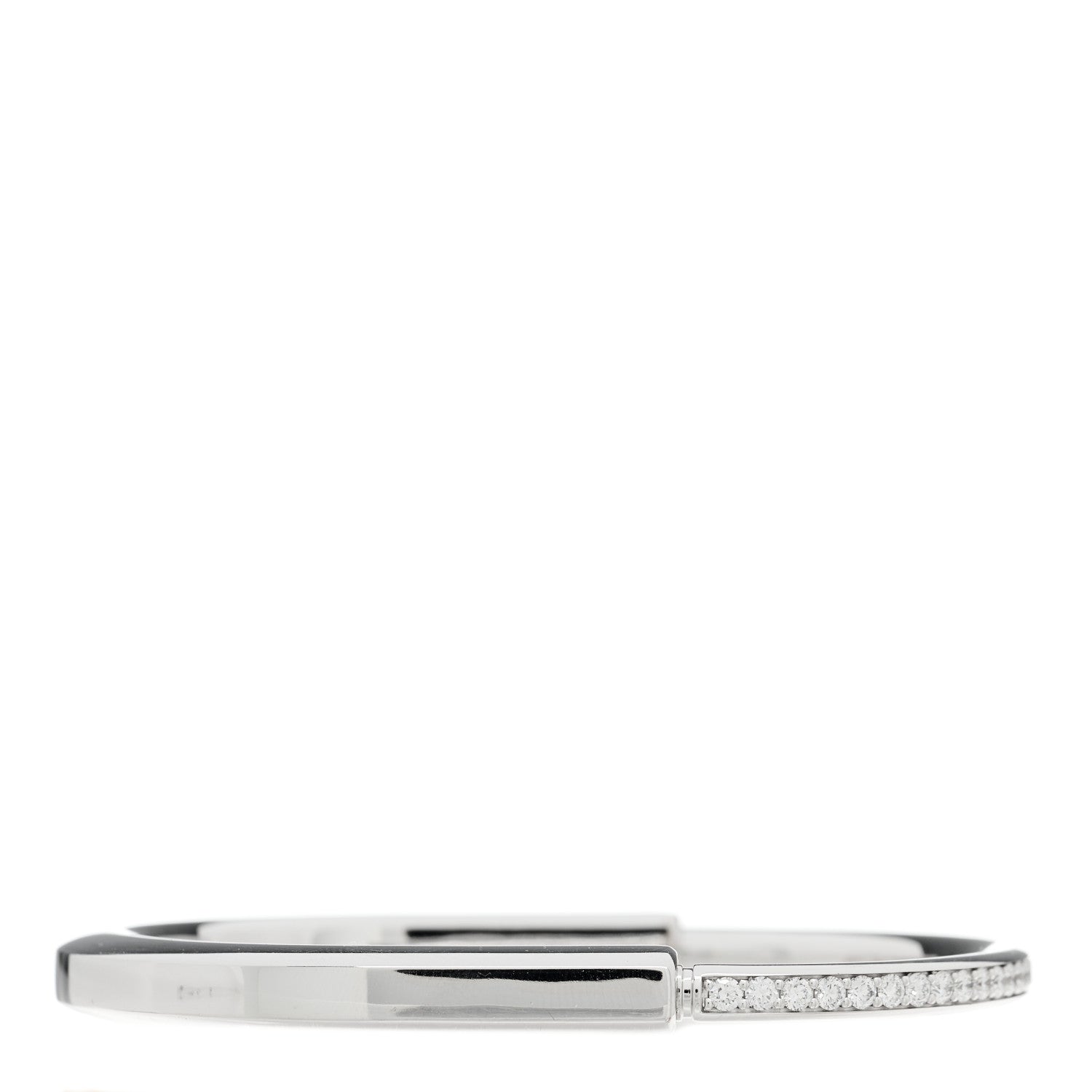 Tiffany 18K White Gold Diamond Tiffany Lock Half Pave Bangle Bracelet 1 of 7