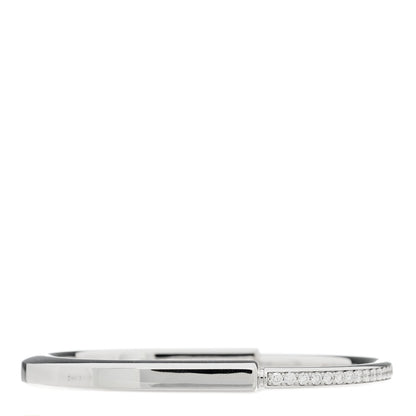 Tiffany 18K White Gold Diamond Tiffany Lock Half Pave Bangle Bracelet 1 of 7
