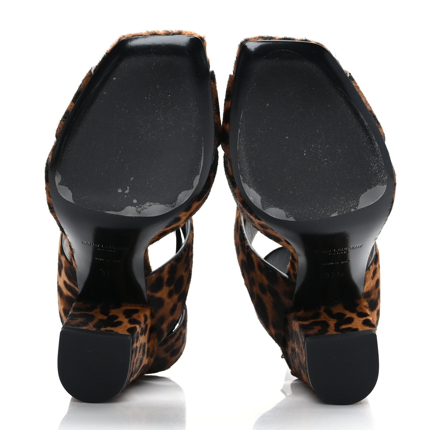 Saint Laurent Ponyhair Leopard Print Oak 75 Ankle Strap Sandals 37.5 Brown 5 of 8