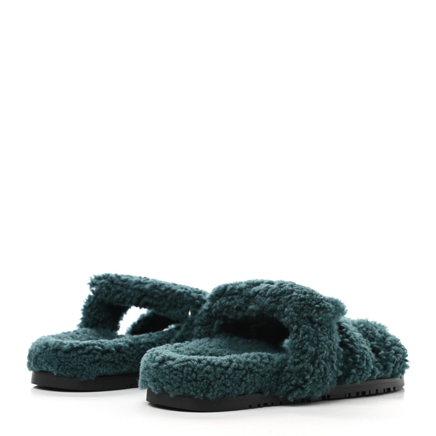 Hermes Woolskin Womens Chypre Sandals 37 Vert Anglais 3 of 8