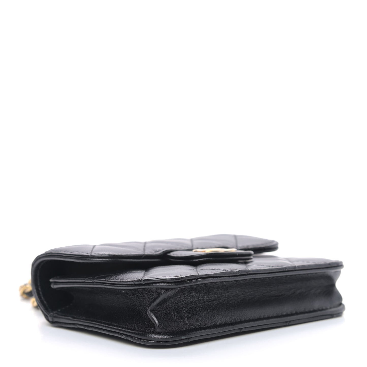 Lambskin Quilted Top Handle Flap Coin Purse With Chain Black