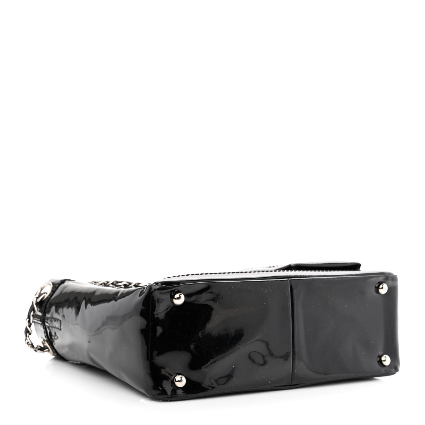 Patent Pony Hair Small Pocket Tote Black