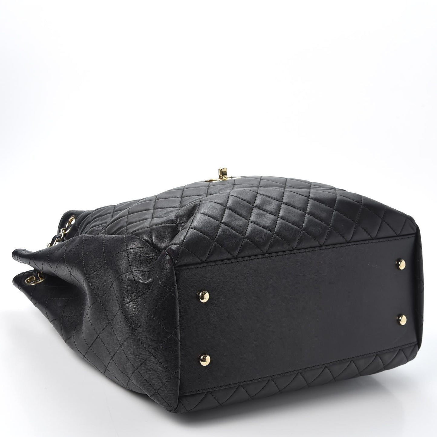 Lambskin Quilted Large Drawstring Bag Black