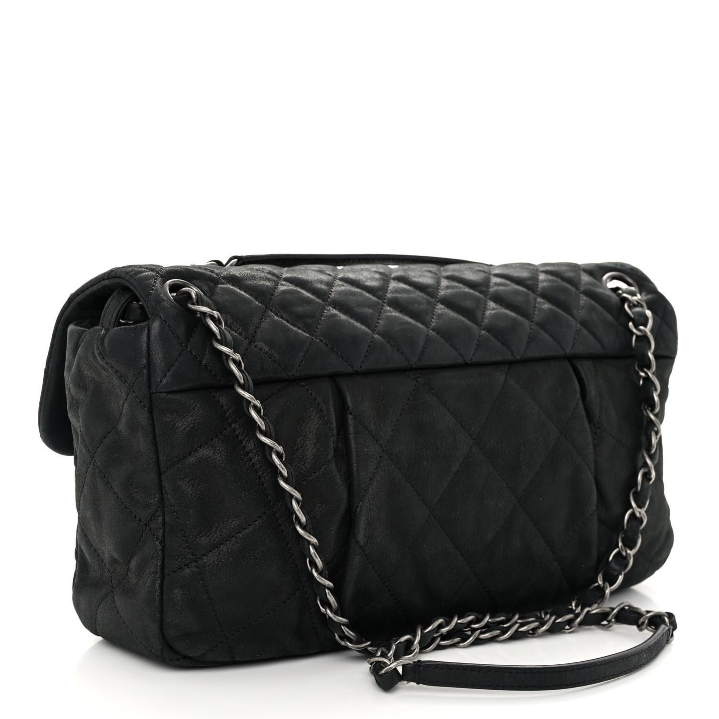 Iridescent Calfskin Large Chic Quilt Flap Black