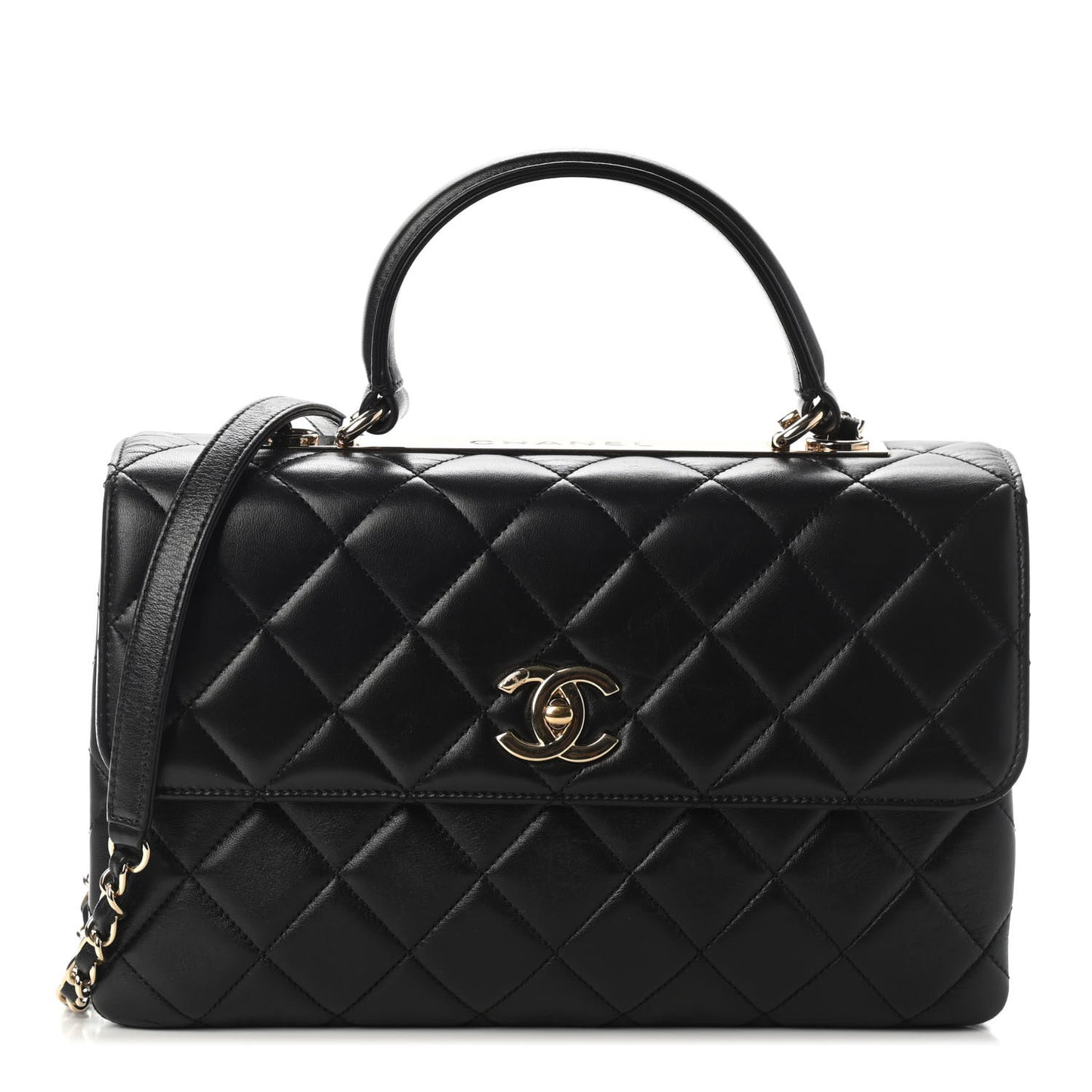 Lambskin Quilted Medium Trendy CC Flap Dual Handle Bag Black