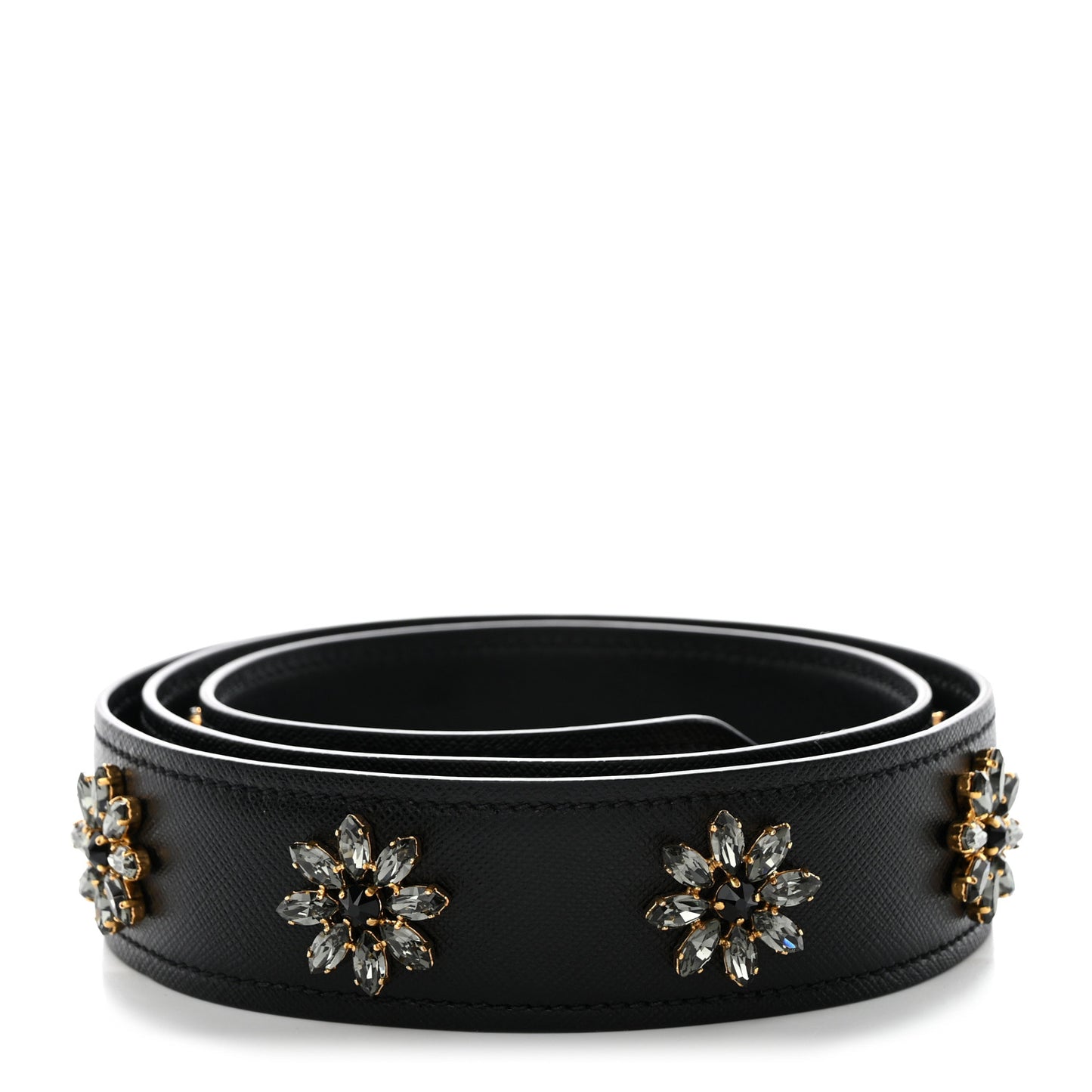 Saffiano Crystal Flower Shoulder Strap Black