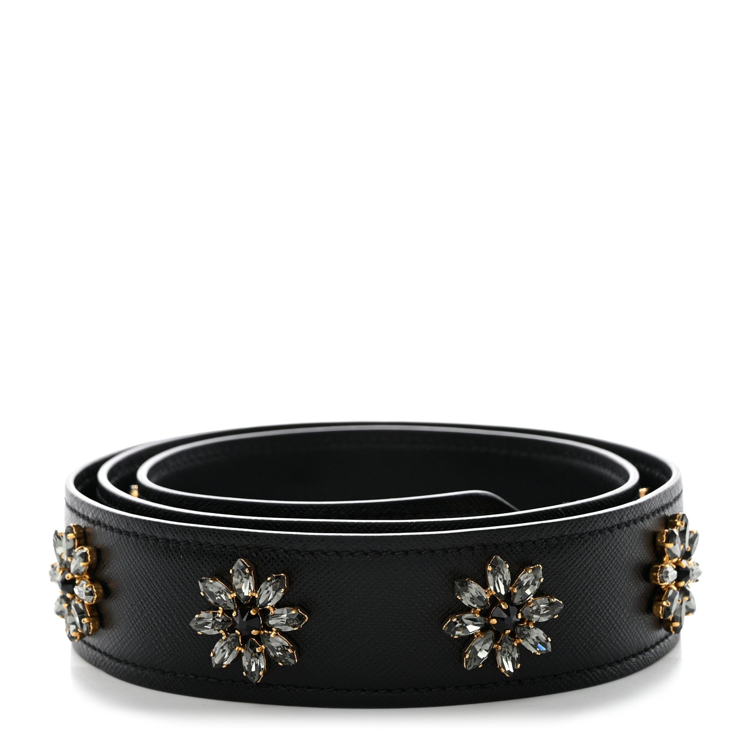 Prada Saffiano Crystal Flower Shoulder Strap Black 2 of 4