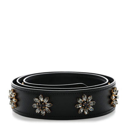 Prada Saffiano Crystal Flower Shoulder Strap Black 2 of 4