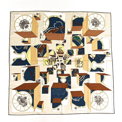 Hermes Silk Springs Springs Scarf 90 Creme Gris Fonce 1 of 4
