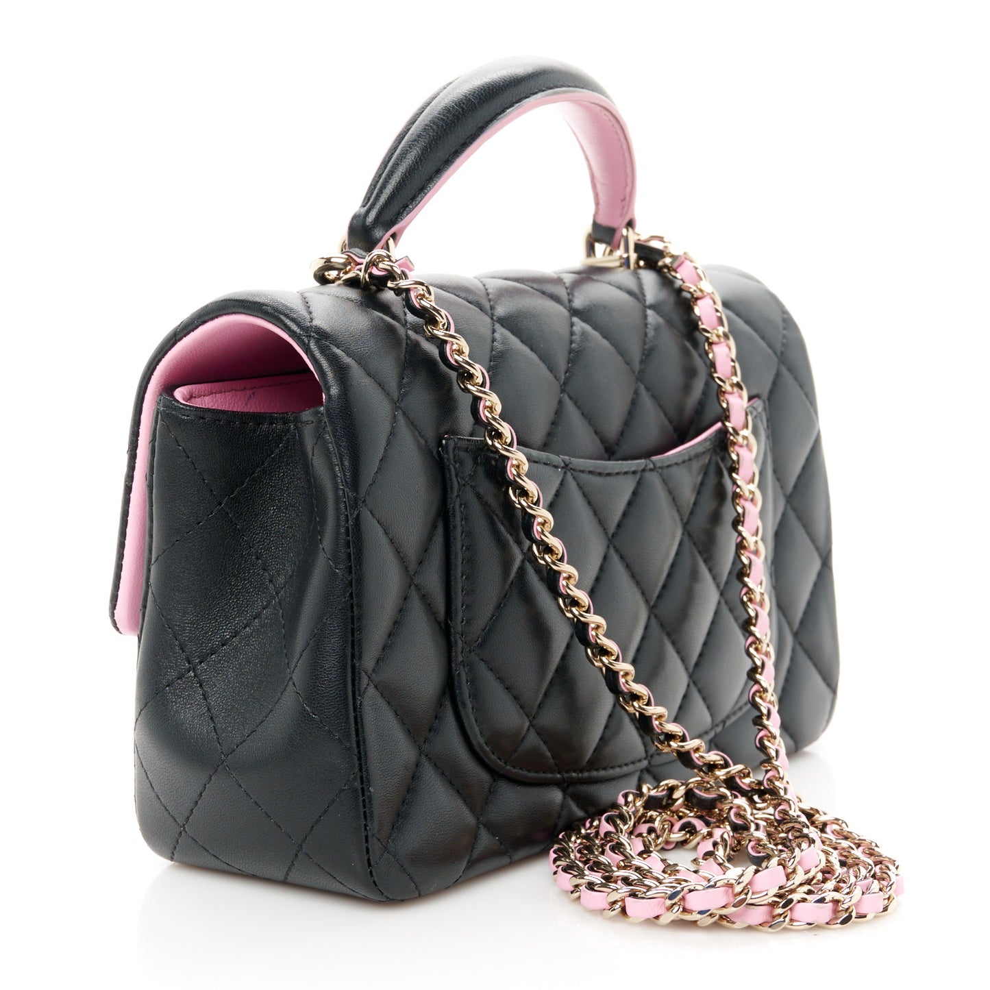 Lambskin Quilted Bi-Color Mini Top Handle Rectangular Flap Black Lilac