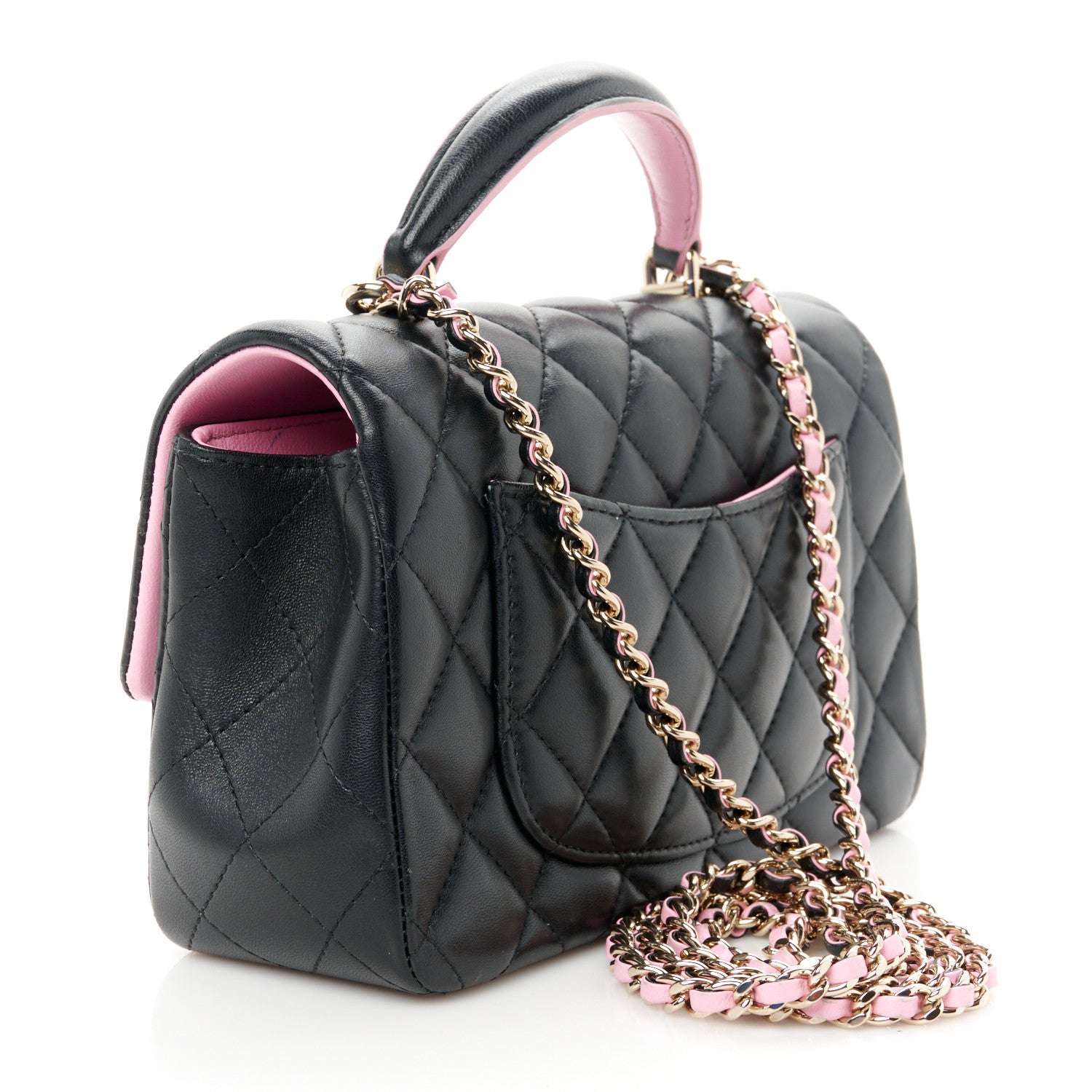 Chanel Lambskin Quilted Bi-Color Mini Top Handle Rectangular Flap Black Lilac 3 of 12