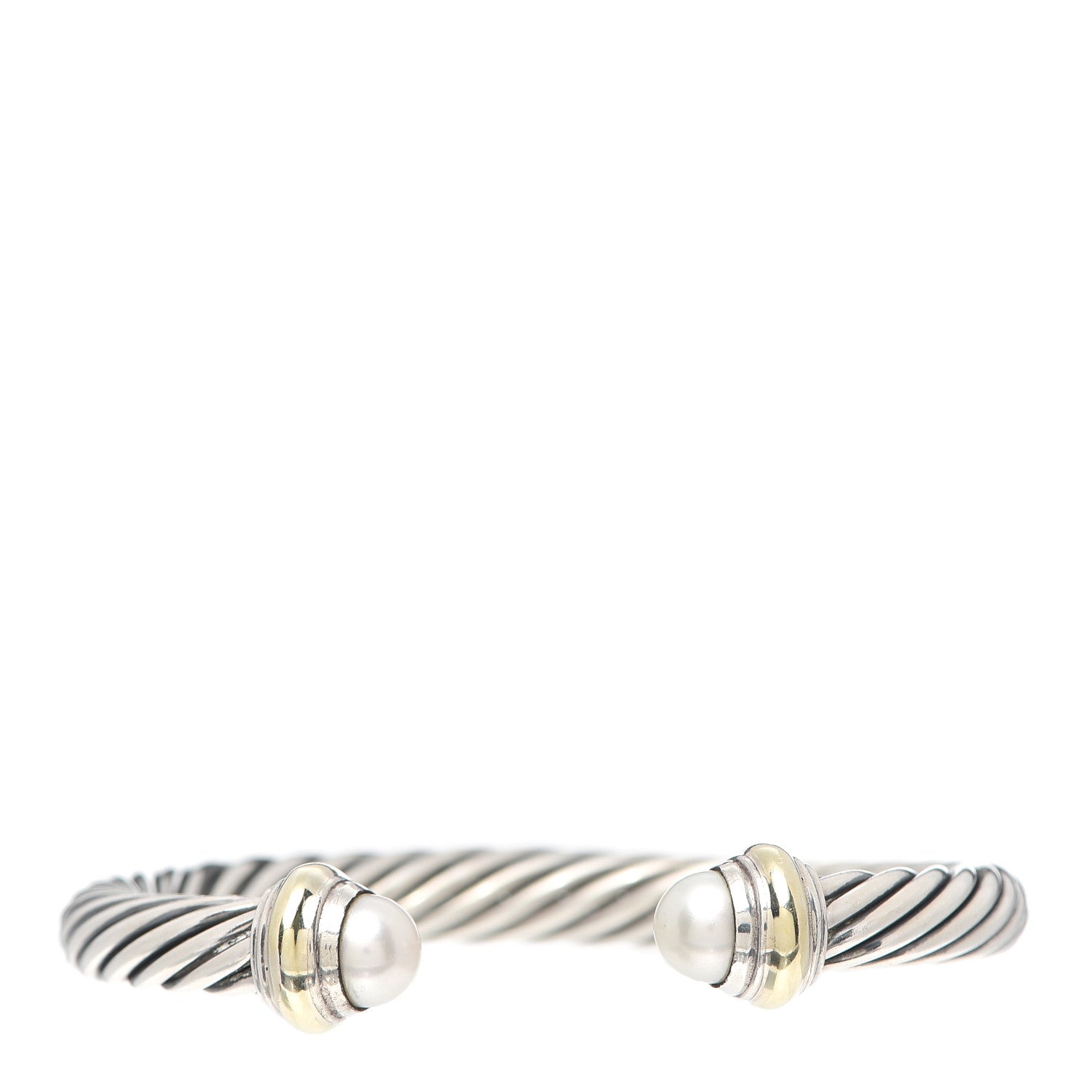 David Yurman Sterling Silver 14K Yellow Gold Pearl 7mm Cable Classics Bracelet 1 of 5