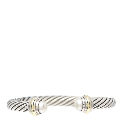 David Yurman Sterling Silver 14K Yellow Gold Pearl 7mm Cable Classics Bracelet 1 of 5
