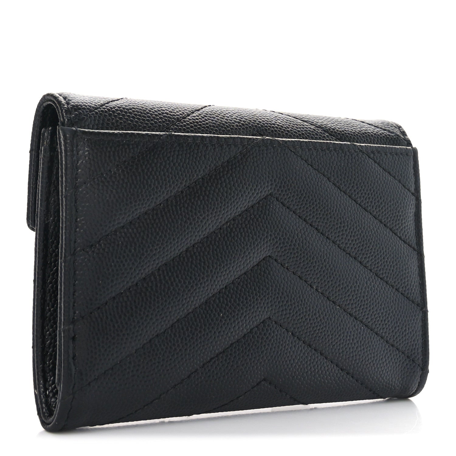 Saint Laurent Grain De Poudre Matelasse Chevron Small Monogram Envelope Wallet Black 3 of 8