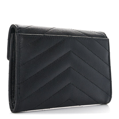 Saint Laurent Grain De Poudre Matelasse Chevron Small Monogram Envelope Wallet Black 3 of 8