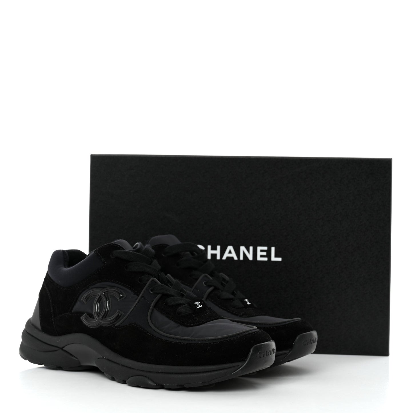 Fabric Calfskin Suede CC Sneakers 39.5 Black