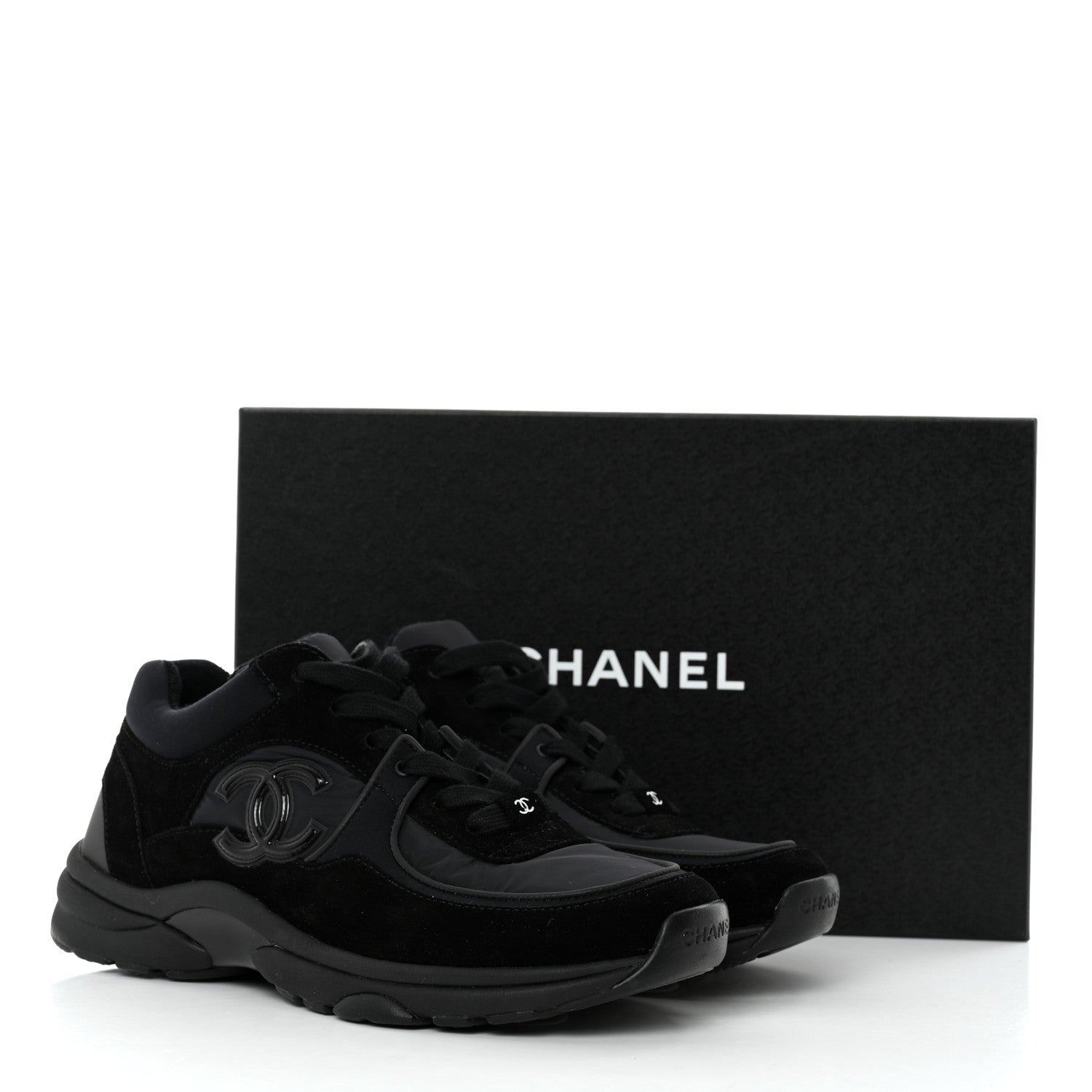 Chanel Fabric Calfskin Suede CC Sneakers 39.5 Black 9 of 9